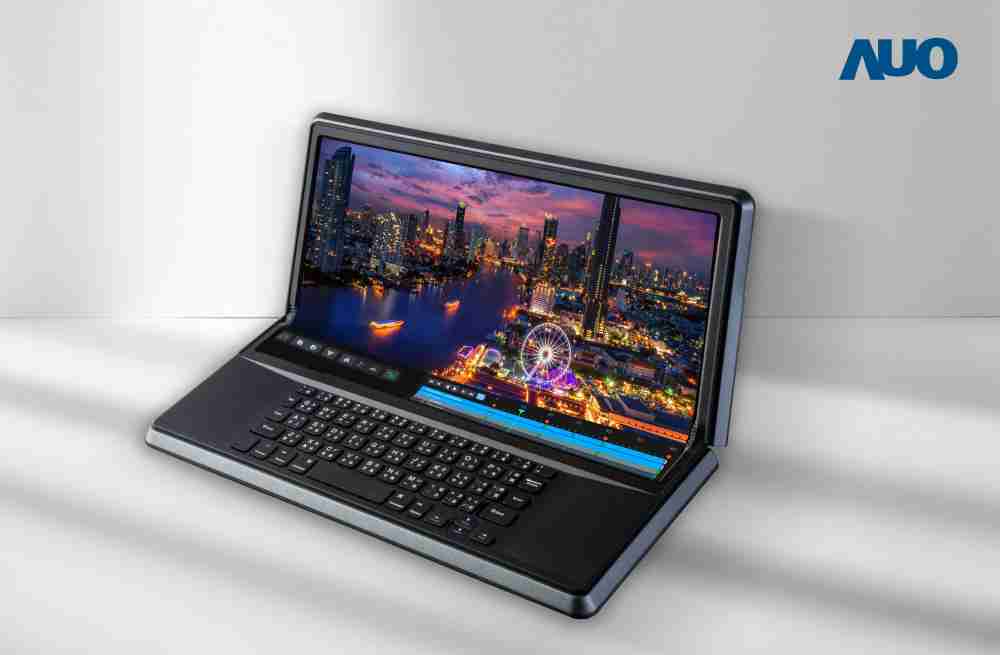 优游UB814.6吋Micro LED折迭显示屏幕，，，，搭配半径4mm的弯折绞炼，，，以及高画素、、高亮度、、高对比度的显示技术特点，，即便在大视角下仍保有绝佳色相与亮度